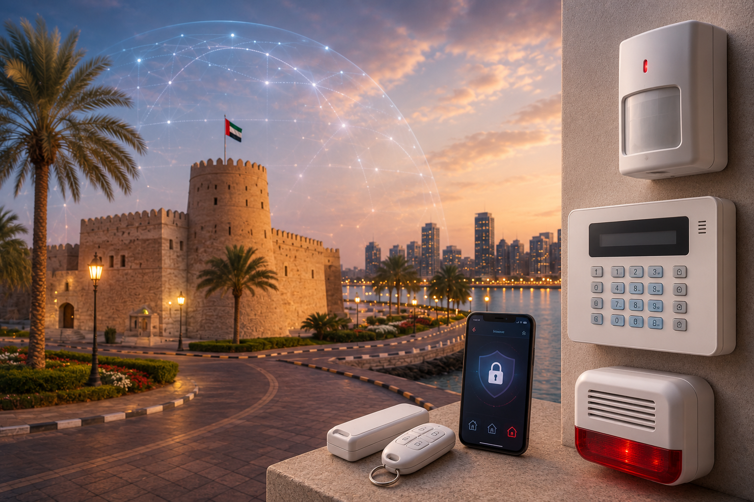 Smart intruder alarm keypad in a secured modern home