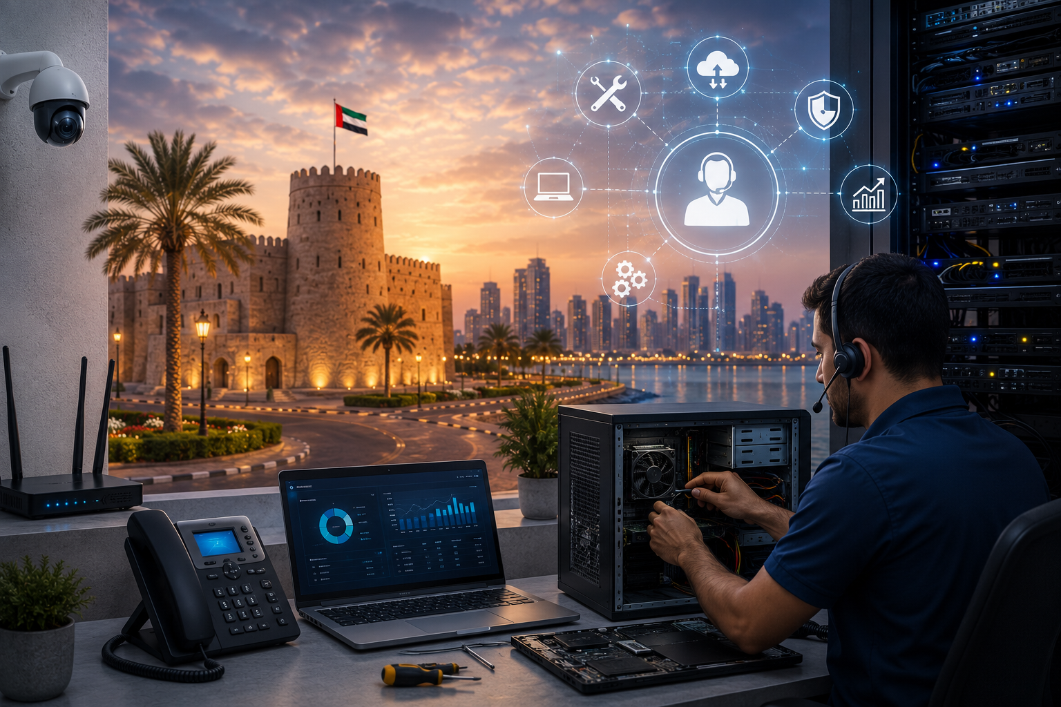 IT support team monitoring system health and network topology